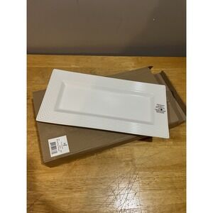 Rare Nora Fleming White Stoneware 15" Pinstripes Bread Tray #Y9 Rectangle